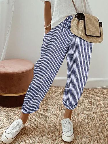 Striped Casual Loose Cotton Pants - Modetalente - Modalova