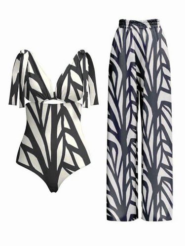 Striped Printing Casual One Piece With Cover Up - Just Fashion Now - Modalova