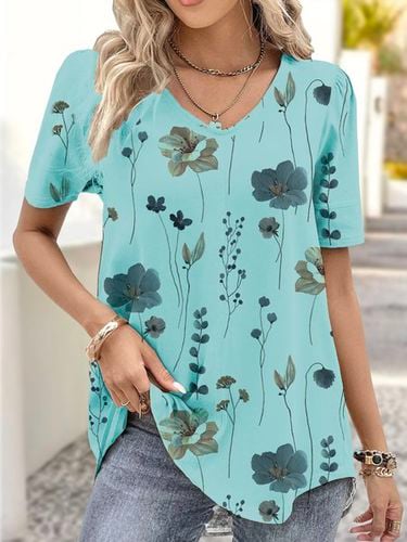 Jersey Casual Loose Floral Shirt - Modetalente - Modalova