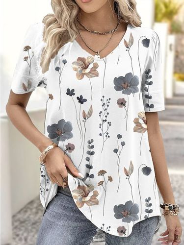 Jersey Casual Loose Floral Shirt - Just Fashion Now - Modalova