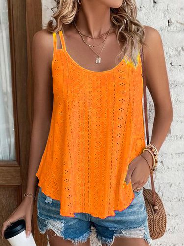 Plain Solid Eyelet Embroidery Cami Casual Cami - Just Fashion Now - Modalova