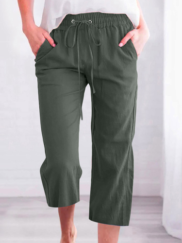 Women's Casual Summer Linen Pants High Waisted Loose Yoga Sweatpants Crop Pants with Pockets - Just Fashion Now - Modalova