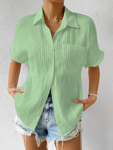 Shirt Collar Casual Buttoned Loose Blouse - Just Fashion Now - Modalova