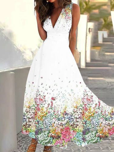 V Neck Floral Jersey Casual Dress - Modetalente - Modalova