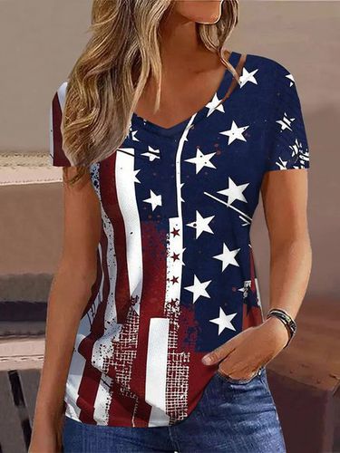 Country Casual/Independence Day Design Knit T-Shirt - Just Fashion Now - Modalova