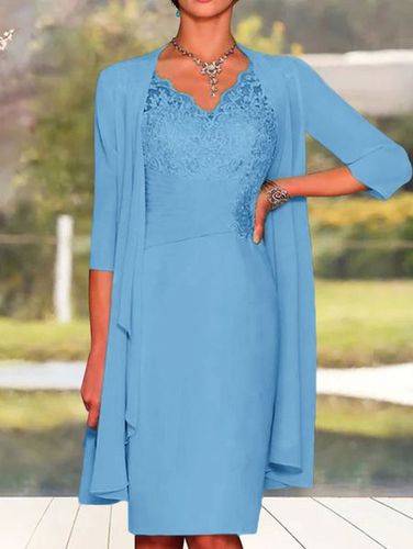 Elegant Plain Lace Stitching Vest Knitted Dress & Cardigan Two-piece Set - Modetalente - Modalova