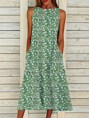 Sleeveless Crew Neck Floral Dress - Modetalente - Modalova