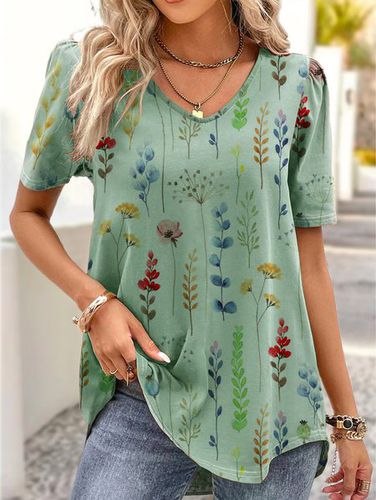 V Neck Casual Loose Floral Shirt - Just Fashion Now - Modalova