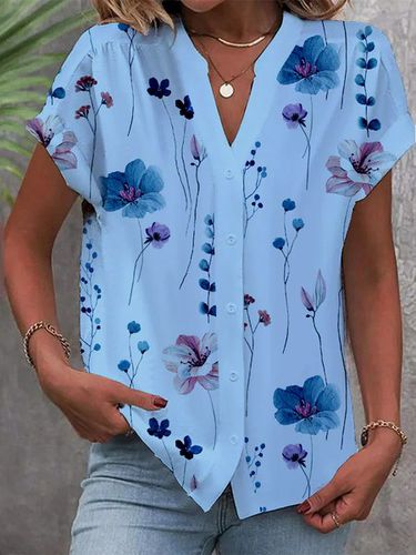 Buttoned Floral Loose Casual Blouse - Modetalente - Modalova