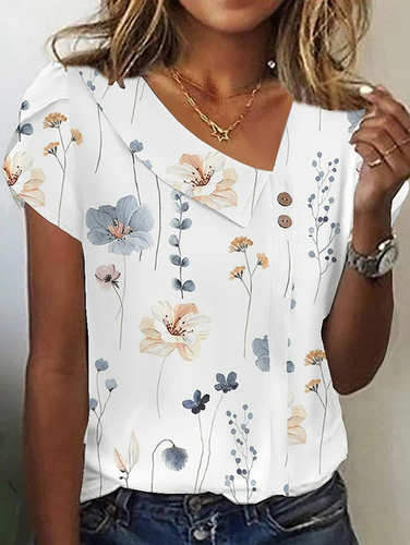 Floral Casual Asymmetrical Loose Shirt - Just Fashion Now - Modalova
