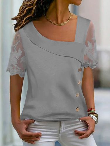 Casual Asymmetrical Neck Buttoned Mesh Shirt - Modetalente - Modalova