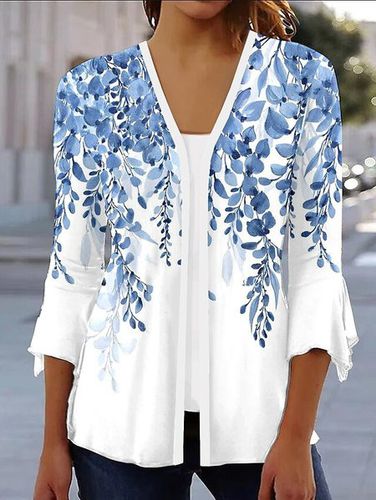 Loose Flare Sleeve Casual Floral Kimono - Just Fashion Now - Modalova