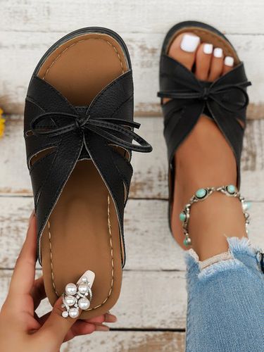 Casual Bowknot Hollow out Comfy Wedge Heel Slide Sandals - Just Fashion Now - Modalova