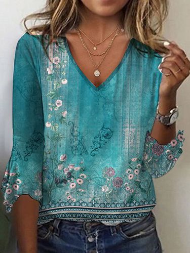 Ethnic Knitted Flare Sleeve Casual Shirt - Just Fashion Now - Modalova