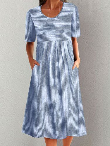 Casual Crew Neck Loose Dress With No - Modetalente - Modalova