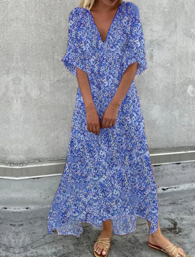 Floral V Neck Casual Dress - Just Fashion Now - Modalova