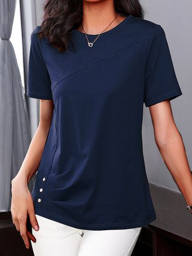 Plain Buckle Gathered Short Sleeve Casual Shirt - Modetalente - Modalova
