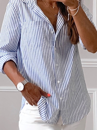Striped Casual Long Sleeve Blouse - Just Fashion Now - Modalova