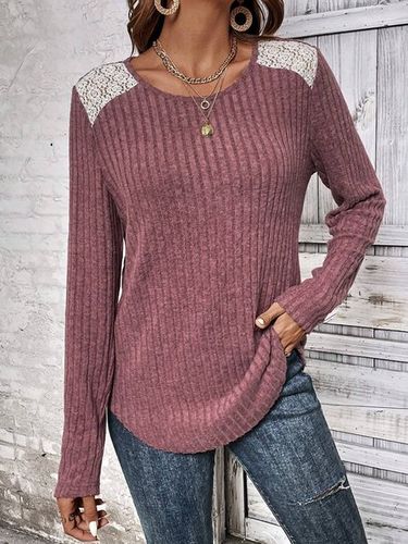 Casual Crew Neck Lace T-Shirt - Just Fashion Now UK - Modalova