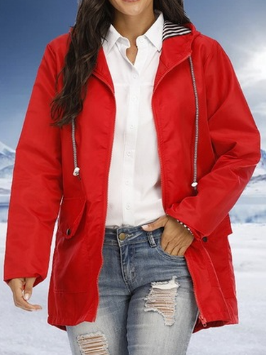 Plain Waterproof Windproof Long Sleeve Casual Hoodie Trench Coat - Modetalente - Modalova