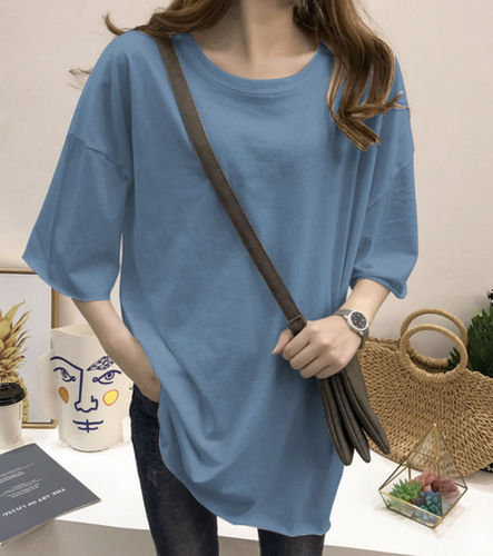 Plain Half Sleeve Crew Neck Casual Tunic T-Shirt - Modetalente - Modalova