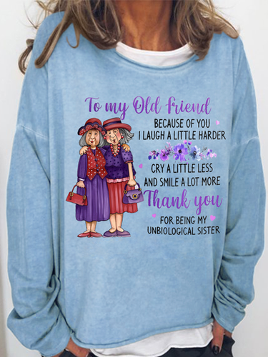 Women's Funny Old Friend Smile A Lot More Graphic Printing Crew Neck Loose Simple Sweatshirt - Just Fashion Now - Modalova