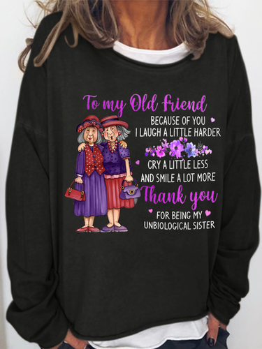 Women's Funny Old Friend Smile A Lot More Graphic Printing Crew Neck Loose Simple Sweatshirt - Just Fashion Now - Modalova