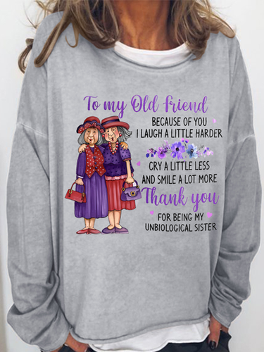 Women's Funny Old Friend Smile A Lot More Graphic Printing Crew Neck Loose Simple Sweatshirt - Just Fashion Now - Modalova