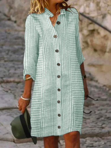 Loose Casual Striped Shirt Dress - Modetalente - Modalova