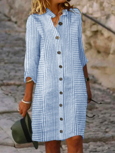 Loose Casual Striped Shirt Dress - Just Fashion Now - Modalova