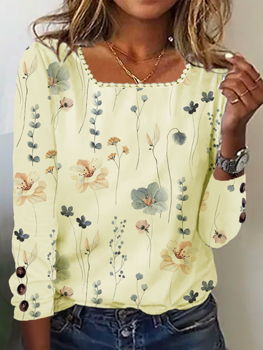Casual Floral Square Neck Buttoned Shirt - Modetalente - Modalova