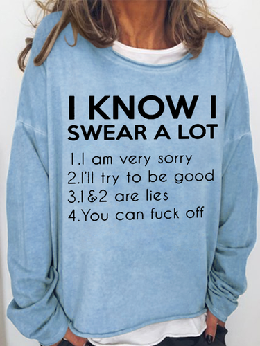 Women's I Know Swear A Lot Regular Fit Crew Neck Casual Sweatshirt - Modetalente - Modalova