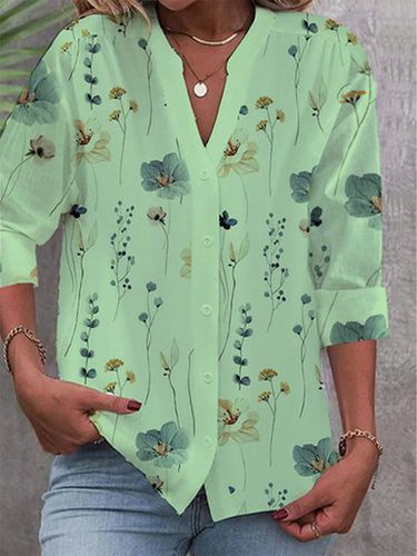 V Neck Casual Loose Buttoned Blouse - Just Fashion Now UK - Modalova