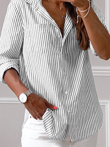 Striped Casual Long Sleeve Blouse - Modetalente - Modalova