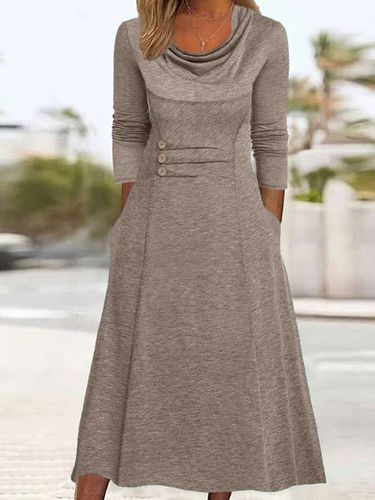 Plain Buckle Pocket Stitching Casual Maxi Dress - Modetalente - Modalova