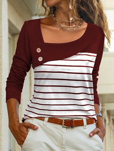 Striped Loose Casual Asymmetrical Shirt - Just Fashion Now - Modalova
