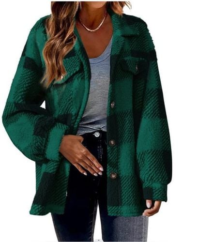 Teddy Velvet Loose Casual Plaid Teddy Jacket - Just Fashion Now - Modalova