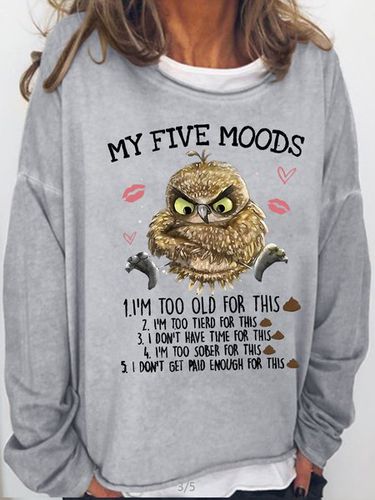 Women's 5 Five Mood Letters Owl Casual Sweatshirt - Just Fashion Now - Modalova