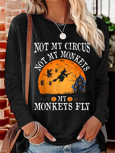 Women's Not My Circus Not My Monkeys Halloween Party Casual Crew Neck Shirt - Modetalente - Modalova