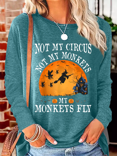 Women's Not My Circus Not My Monkeys Halloween Party Casual Crew Neck Shirt - Modetalente - Modalova