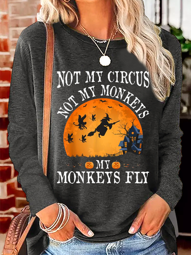 Women's Not My Circus Not My Monkeys Halloween Party Casual Crew Neck Shirt - Modetalente - Modalova