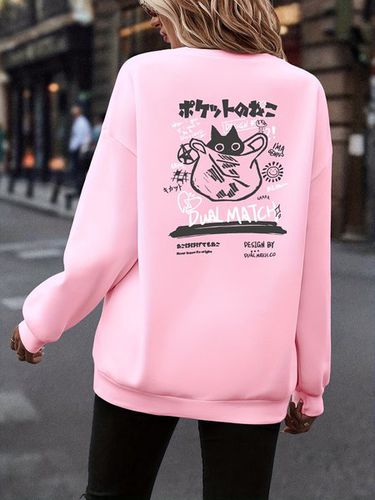 Cat Printing Casual Crew Neck Sweatshirt - Just Fashion Now - Modalova