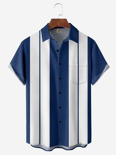 Geometric Chest Pocket Short Sleeve Bowling Shirt - Modetalente - Modalova