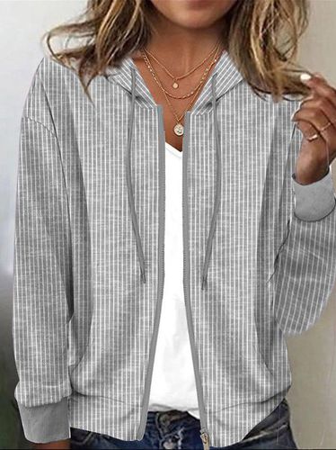 Knitted Loose Striped Casual Jacket - Just Fashion Now - Modalova