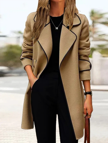Lapel Collar Loose Woolen Casual Coat - Just Fashion Now - Modalova