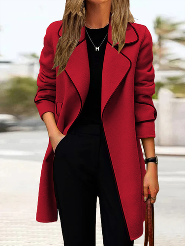 Lapel Collar Loose Woolen Casual Coat - Just Fashion Now - Modalova