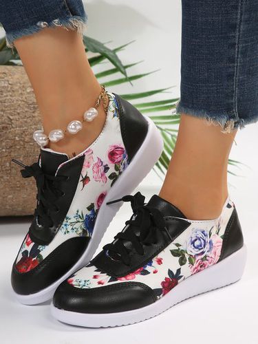 Casual Floral Print Color Block Lace-Up Skate Shoes - Just Fashion Now UK - Modalova