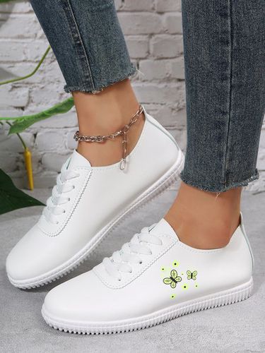 Women's Minimalist White Butterfly Lace-Up Skate Shoes - Just Fashion Now - Modalova
