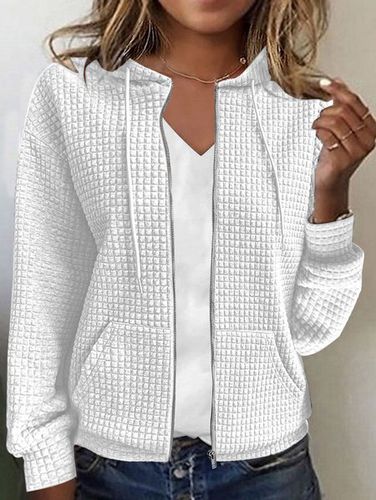 Hoodie Zipper Plain Casual Jacket - Just Fashion Now - Modalova