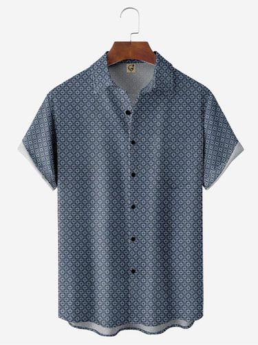 Moisture-wicking Geomatric Print Chest Pocket Short Sleeve Casual Shirt - Modetalente - Modalova